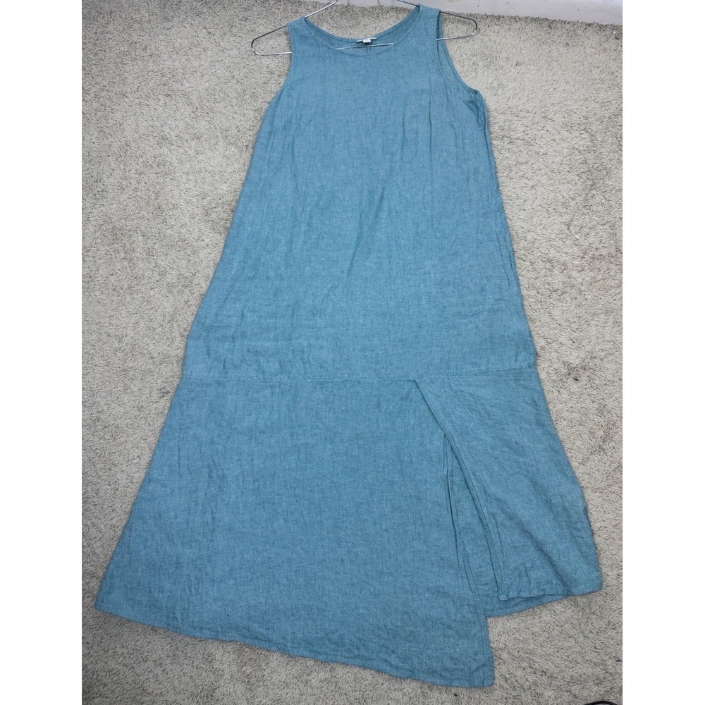 J Jill Women's Linen Maxi Dress With Front Slit Size S Coastal Cottage Minimal - Picture 2 of 8